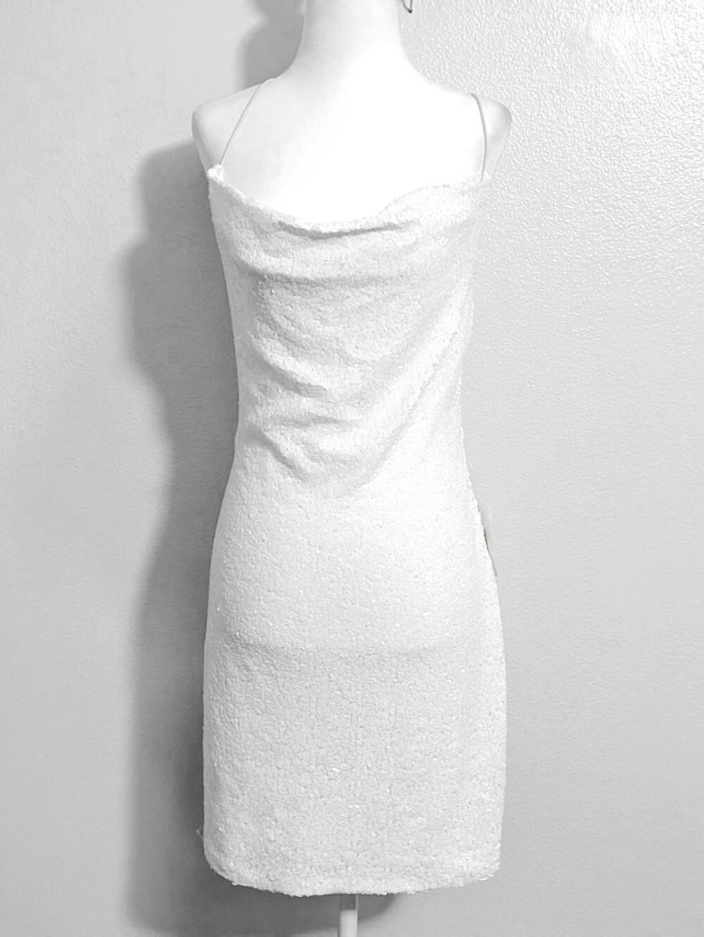 NWT B. Darlin White Sequin Cowl Neckline Bodycon Dress | Size L
